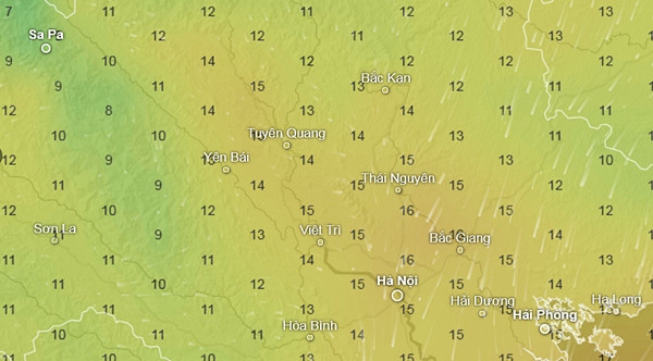 Dự báo nhiệt độ ở một số tỉnh thành miền Bắc vào sáng 28/11, cao điểm của đợt không khí lạnh mạnh tuần sau. Ảnh: Ventusky, GFS. Dự báo nhiệt độ ở một số tỉnh thành miền Bắc vào sáng 28/11, cao điểm của đợt không khí lạnh mạnh tuần sau. Ảnh: Ventusky, GFS.