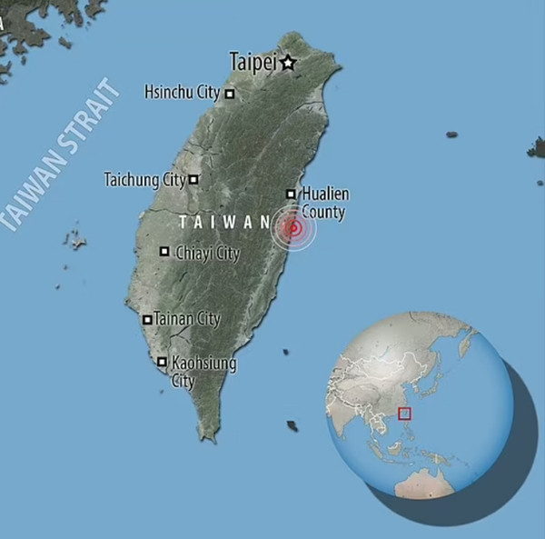 Vị trí tâm chấn. Ảnh: Mail Online.