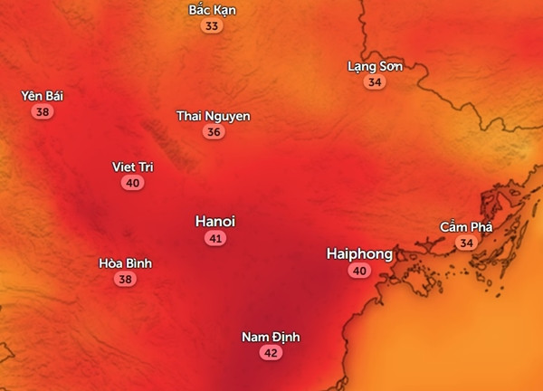 Nhiệt độ ở một số tỉnh thành miền Bắc lúc 10h sáng thứ Bảy. Ảnh: Zoom Earth, OpenStreetMap. Nhiệt độ ở một số tỉnh thành miền Bắc lúc 10h sáng thứ Bảy. Ảnh: Zoom Earth, OpenStreetMap.
