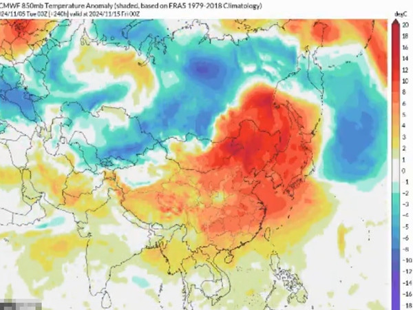 Một số nơi ở Đông Á và Đông Nam Á có thể có mức nhiệt độ kỷ lục ở thời điểm tháng 11. Ảnh: ECMWF. Một số nơi ở Đông Á và Đông Nam Á có thể có mức nhiệt độ kỷ lục ở thời điểm tháng 11. Ảnh: ECMWF.