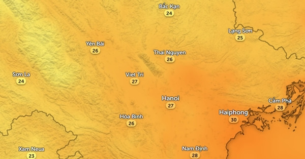 Nhiệt độ ở một số tỉnh thành miền Bắc vào sáng thứ Hai, 6/5: Toàn miền khá mát. Ảnh: Zoom Earth, OpenStreetMap.