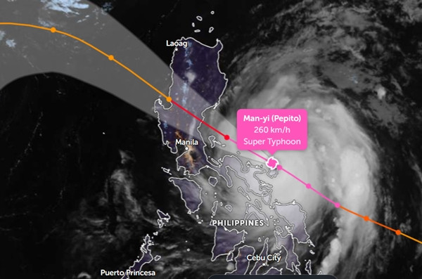 Siêu bão Man-yi (ở Philippines gọi là siêu bão Pepito) đã có sức gió 260 km/h. Ảnh: Zoom Earth, JMA, JTWC.