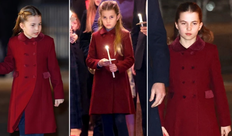 Theo trang GB News, Công chúa Charlotte mặc cùng một chiếc (hoặc một kiểu) áo khoác trong sự kiện Giáng Sinh 3 năm liên tiếp (2022 - 2023 - 2024) nhưng có thể thấy rõ nét mặt trưởng thành hơn hẳn. Ảnh: Getty. Theo trang GB News, Công chúa Charlotte mặc cùng một chiếc (hoặc một kiểu) áo khoác trong sự kiện Giáng Sinh 3 năm liên tiếp (2022 - 2023 - 2024) nhưng có thể thấy rõ nét mặt trưởng thành hơn hẳn. Ảnh: Getty.
