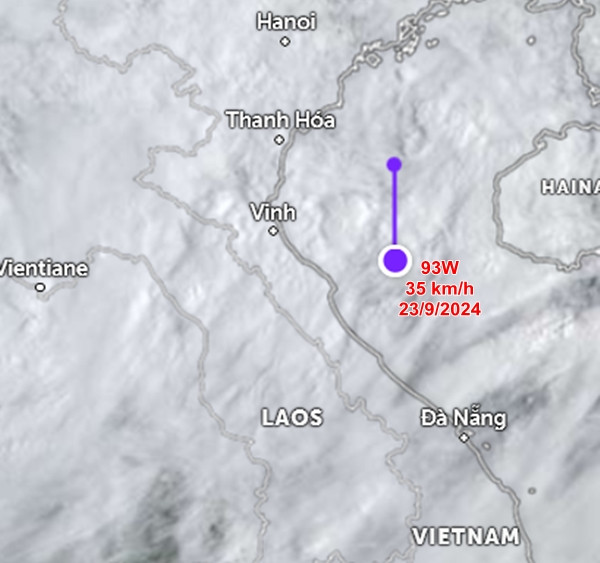 Áp thấp 93W ở gần nước ta, đã di chuyển theo hướng Nam. Ảnh: Zoom Earth, JMA, JTWC.