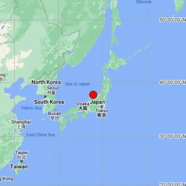 Chấm đỏ là tâm chấn của trận động đất vừa xảy ra ở Nhật Bản vào khoảng 6h tối 9/1 (giờ địa phương). Ảnh: NCS. Chấm đỏ là tâm chấn của trận động đất vừa xảy ra ở Nhật Bản vào khoảng 6h tối 9/1 (giờ địa phương). Ảnh: NCS.