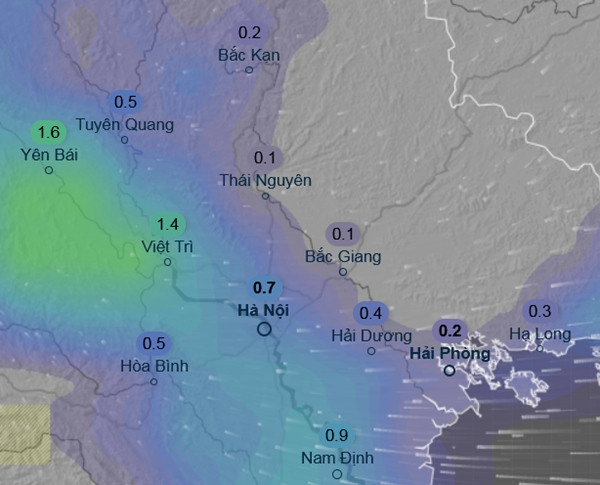 Dự báo mưa ở một số tỉnh thành miền Bắc vào sáng mai, 6/12. Ảnh: Ventusky, ICON. Dự báo mưa ở một số tỉnh thành miền Bắc vào sáng mai, 6/12. Ảnh: Ventusky, ICON.