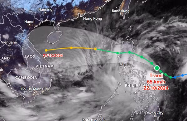 Vị trí hiện tại và đường đi dự báo của bão Trà Mi. Ảnh: Zoom Earth, JMA, JTWC.