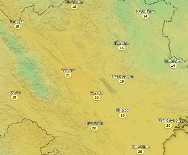 Nhiệt độ ở một số tỉnh thành miền Bắc nước ta lúc 7 - 9h sáng nay, 7/3. Ảnh: Zoom Earth, OpenStreetMap. Nhiệt độ ở một số tỉnh thành miền Bắc nước ta lúc 7 - 9h sáng nay, 7/3. Ảnh: Zoom Earth, OpenStreetMap.