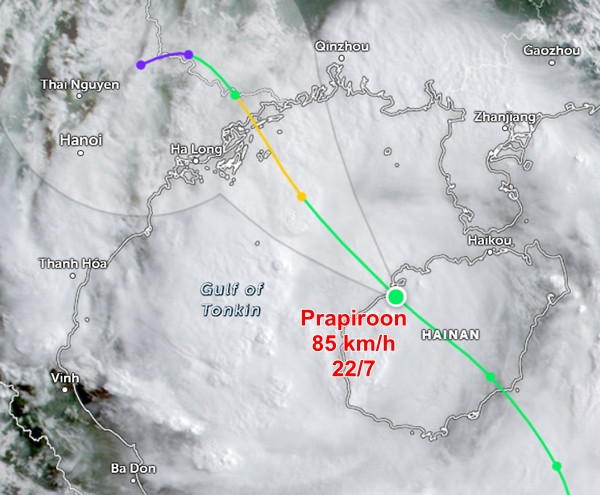 Vị trí hiện tại của bão số 2 và đường đi dự báo của nó trong 2 ngày tới. Ảnh: Zoom Earth, JMA. Vị trí hiện tại của bão số 2 và đường đi dự báo của nó trong 2 ngày tới. Ảnh: Zoom Earth, JMA.