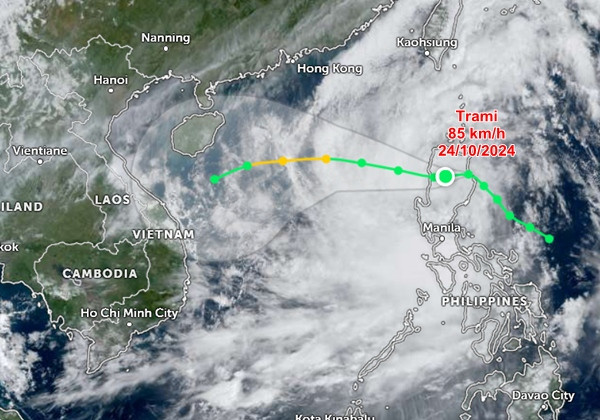 Vị trí hiện tại và đường đi dự báo của bão Trà Mi, theo JTWC. Ảnh: Zoom Earth, JMA, JTWC. Vị trí hiện tại và đường đi dự báo của bão Trà Mi, theo JTWC. Ảnh: Zoom Earth, JMA, JTWC.