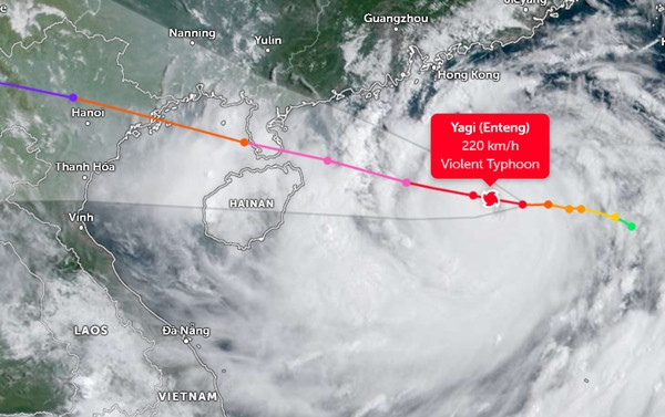 Vị trí vào sáng 5/9 và đường đi dự báo của bão số 3 (Yagi). Ảnh: Zoom Earth, JMA. Vị trí vào sáng 5/9 và đường đi dự báo của bão số 3 (Yagi). Ảnh: Zoom Earth, JMA.