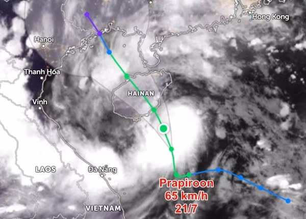Vị trí và đường đi dự báo của bão số 2 (Prapiroon). Ảnh: Zoom Earth, JMA.