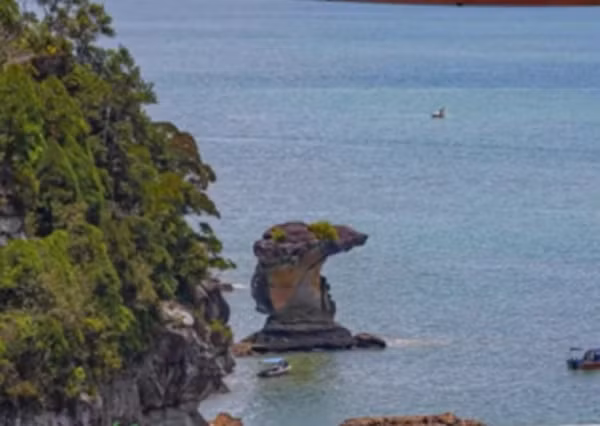 Cột đá Đầu Rắn Hổ Mang khi còn đứng sừng sững ở gần bờ biển. Ảnh: Vanakkam Malaysia.