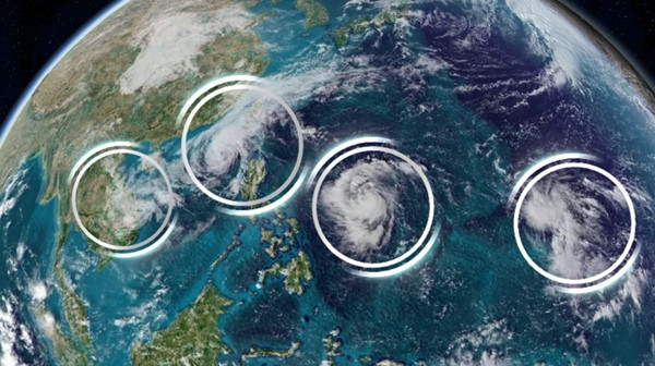 4 cơn bão hoạt động đồng thời ở Tây Thái Bình Dương trong tháng này. Ảnh: CNN Weather. 4 cơn bão hoạt động đồng thời ở Tây Thái Bình Dương trong tháng này. Ảnh: CNN Weather.