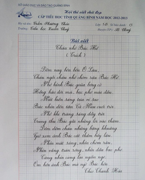 Bài dự thi của Trần Phương Thảo. Ảnh: FB Lệ Thủy quê tôi