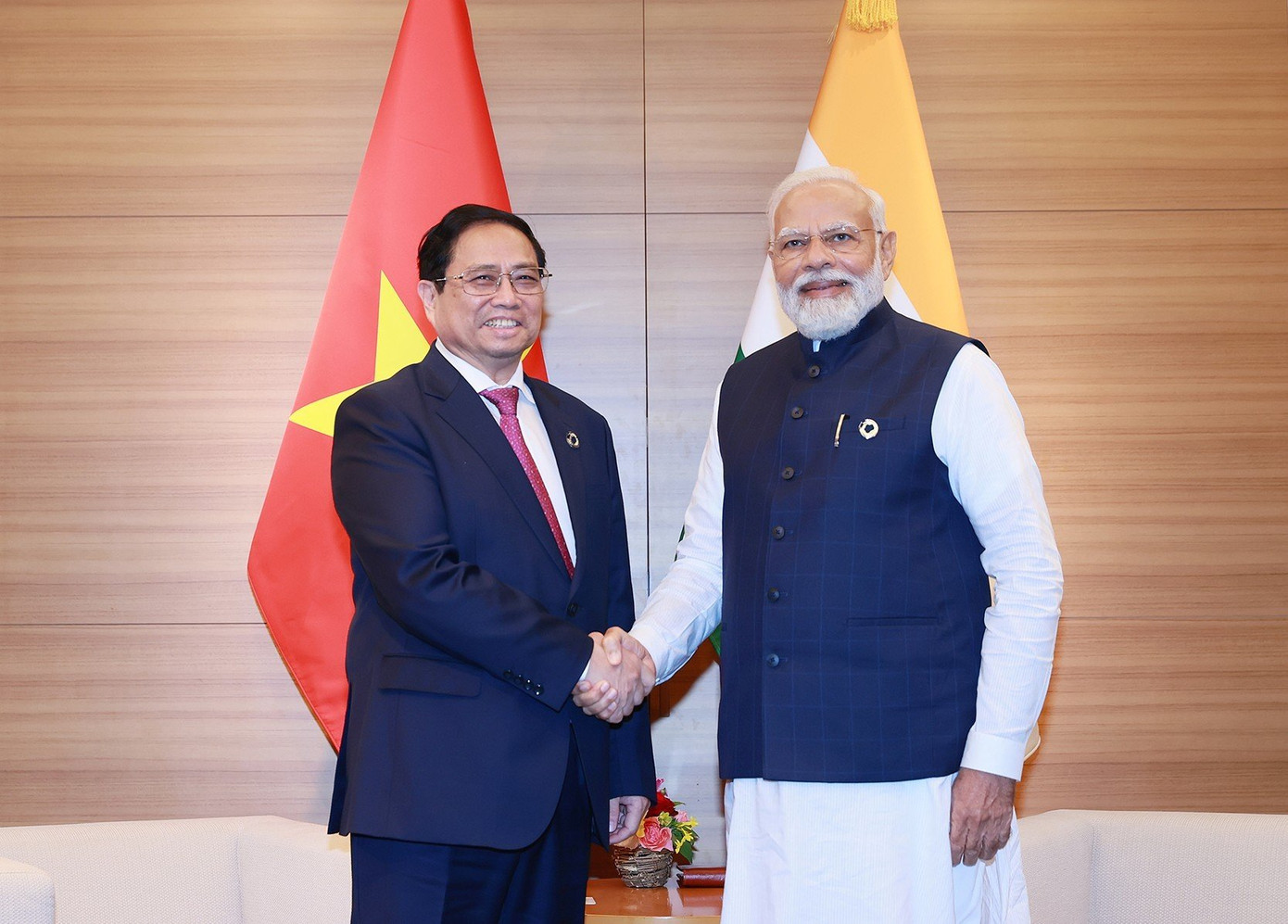 Thủ tướng Phạm Minh Chính và Thủ tướng Ấn Độ Narenda Modi. (Ảnh: Nhật Bắc)
