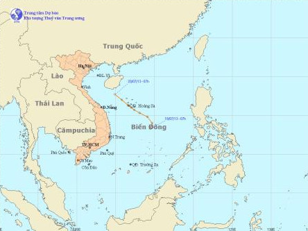 Cơn áp thấp suy yếu, dự báo các tỉnh Bắc Bộ, Bắc Trung Bộ xảy ra mưa lớn từ chiều tối nay (20/7). Ảnh: Trung tâm Dự báo Khí tượng Thủy văn Trung Ương