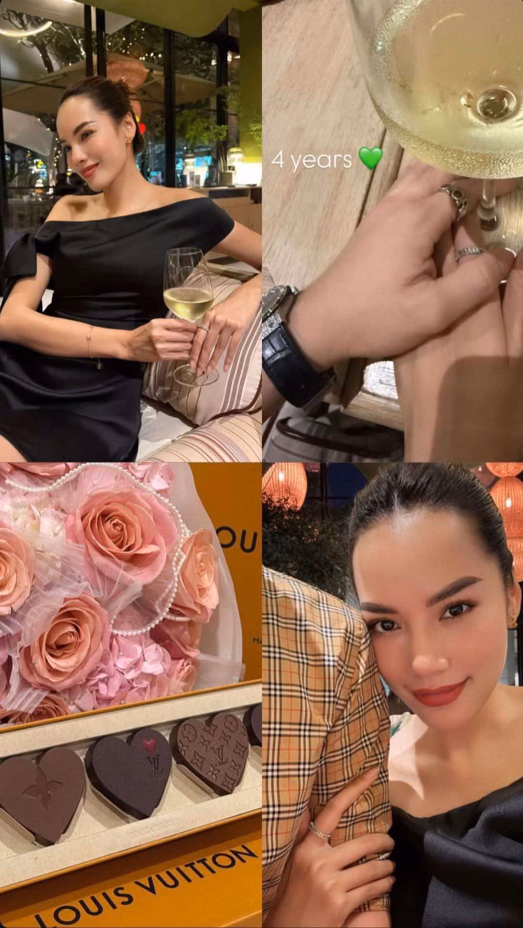 Hoa hậu Lê Hoàng Phương đăng ảnh tựa vào vai một người đàn ông giấu mặt kèm theo dòng chú thích "4 năm", khiến nhiều người tò mò. Trước đó, Hoa hậu Hòa bình Việt Nam 2023 chưa từng chia sẻ về bạn trai. Cô đang vướng tin hẹn hò bạn trai cũ của Thiều Bảo Trâm.