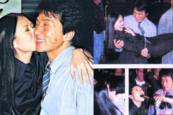 Chương Tử Di ôm hôn Thành Long trong tiệc sinh nhật của ngôi sao võ thuật.