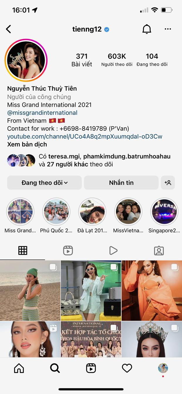 Trang instagram cá nhân của Hoa hậu Thùy Tiên đã vượt mốc 600.000 người follow (theo dõi).
