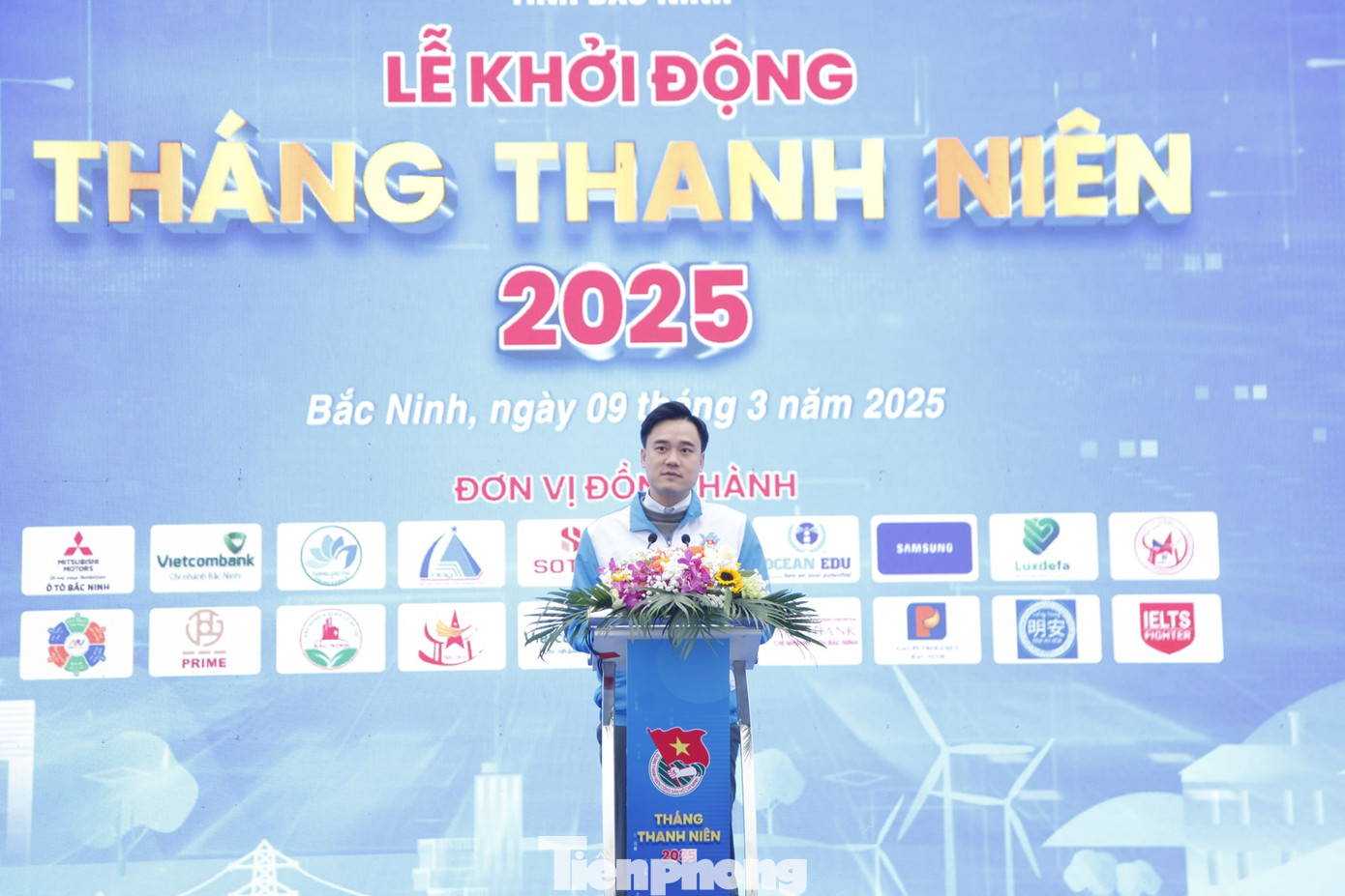 Bí thư Tỉnh Đoàn Bắc Ninh Trần Văn Đăng phát động ra quân Tháng Thanh niên. Ảnh: Nguyễn Thắng
