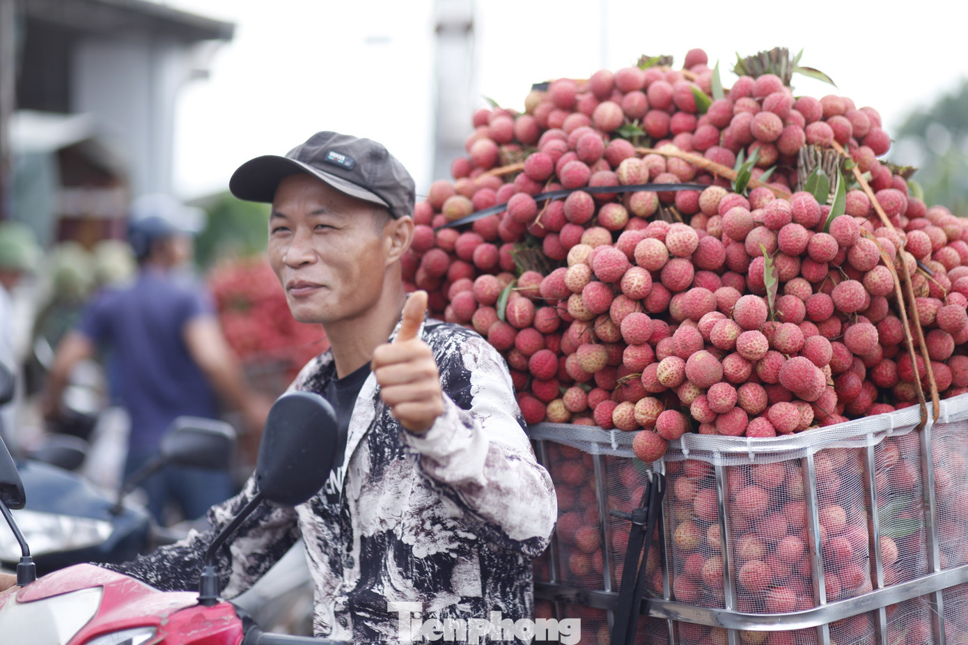 Người dân tỉnh Bắc Giang mang vải thiều ra chợ vải thiều nằm dọc quốc lộ 31 bán. Năm nay, vải thiều tỉnh Bắc Giang được mùa, ước sản lượng khoảng 200.000 tấn.