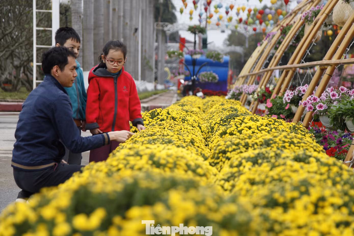 Người dân vui vẻ tham quan, du xuân tại đường hoa Tết. Ảnh: Nguyễn Thắng