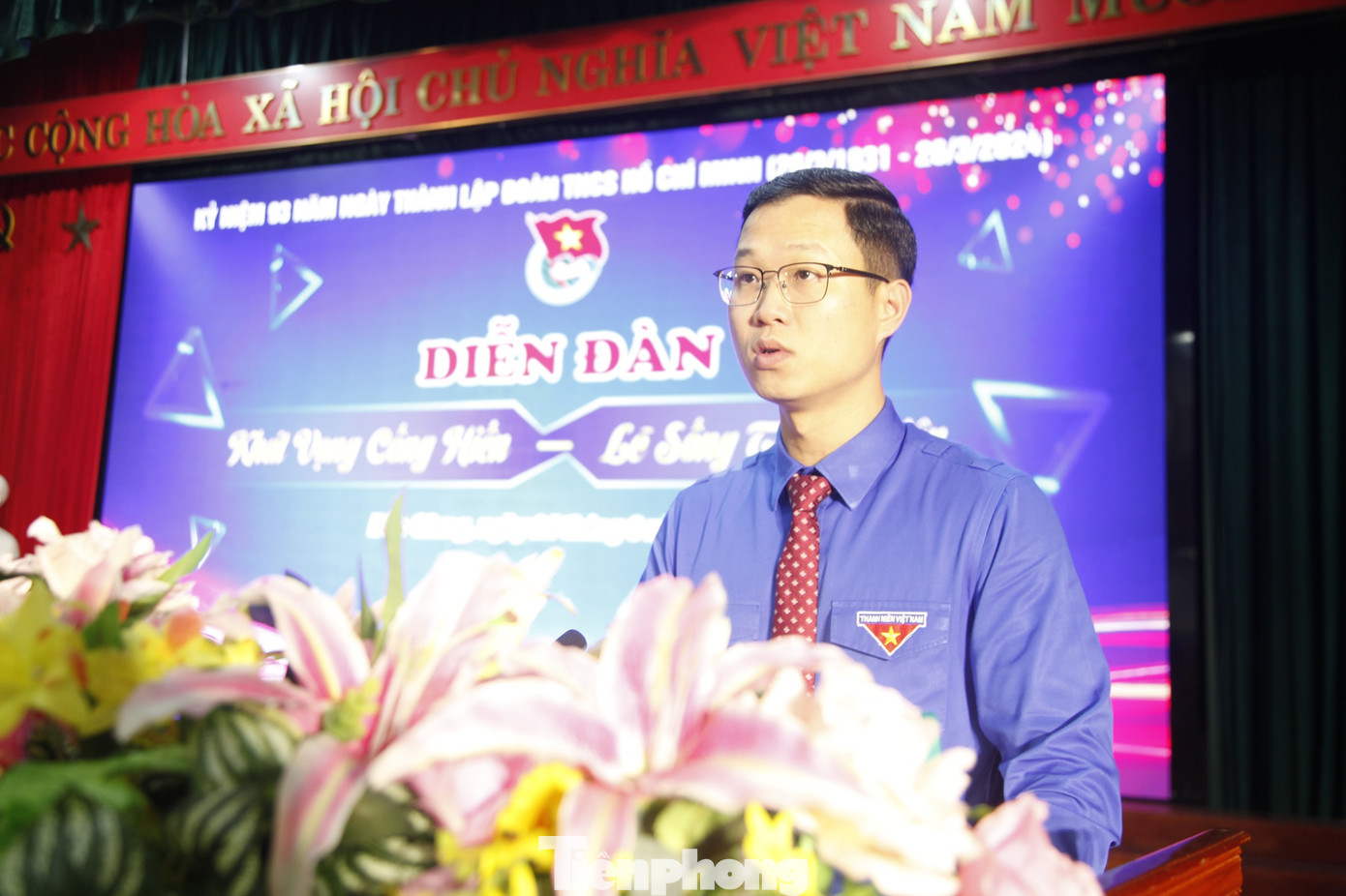 Bí thư Tỉnh Đoàn Bắc Giang - anh Thân Trung Kiên phát biểu tại chương trình. Ảnh: Nguyễn Thắng