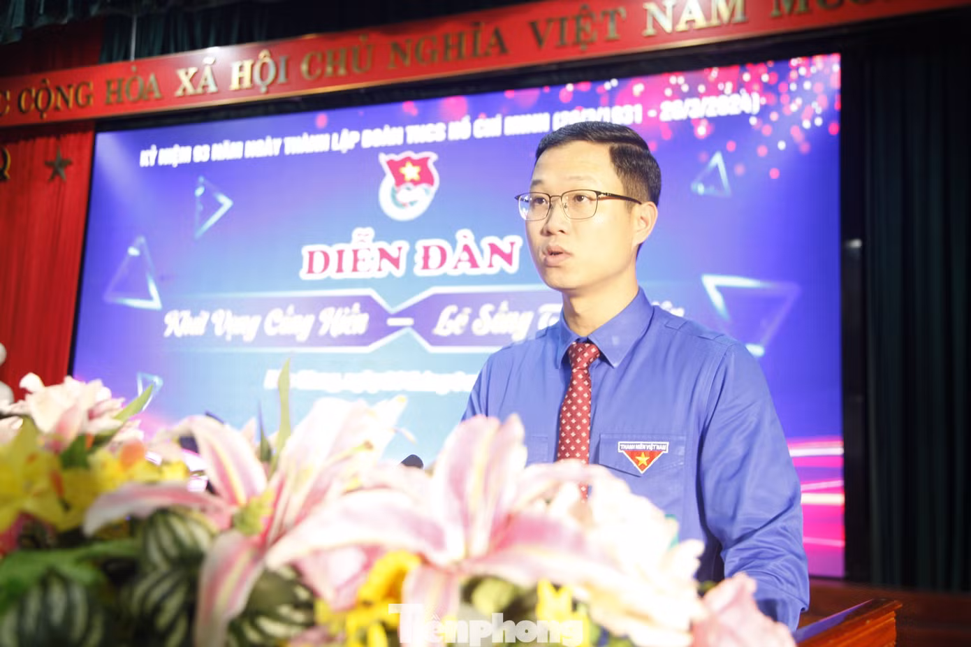Bí thư Tỉnh Đoàn Bắc Giang - anh Thân Trung Kiên phát biểu tại chương trình. Ảnh: Nguyễn Thắng