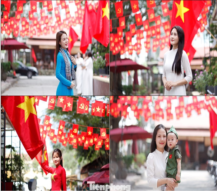 Dịp này, đông đảo bạn trẻ và người dân ghé thăm Bảo tàng tỉnh Bắc Giang chụp ảnh cùng cờ Tổ quốc nhân kỷ niệm 50 năm Ngày giải phóng miền Nam, thống nhất đất nước. Ảnh: Nguyễn Thắng