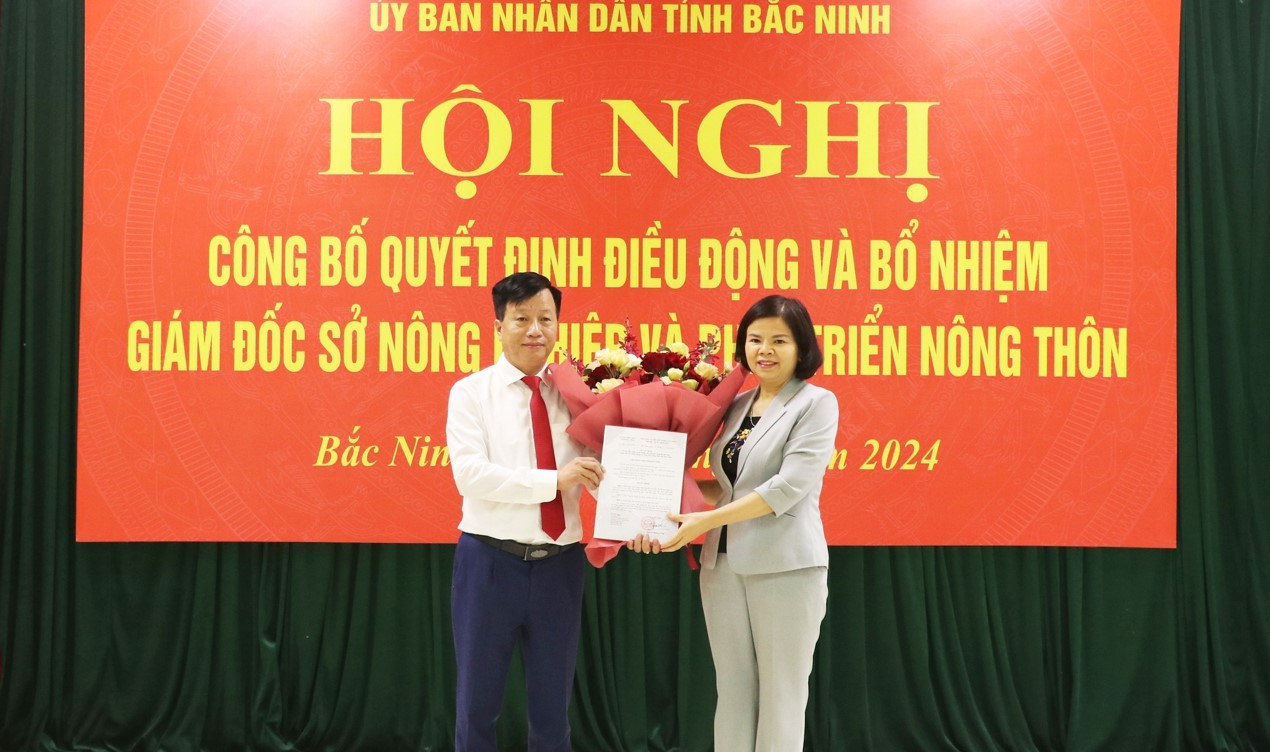 Chủ tịch UBND tỉnh Bắc Ninh Nguyễn Hương Giang trao quyết định bổ nhiệm cho ông Hà.