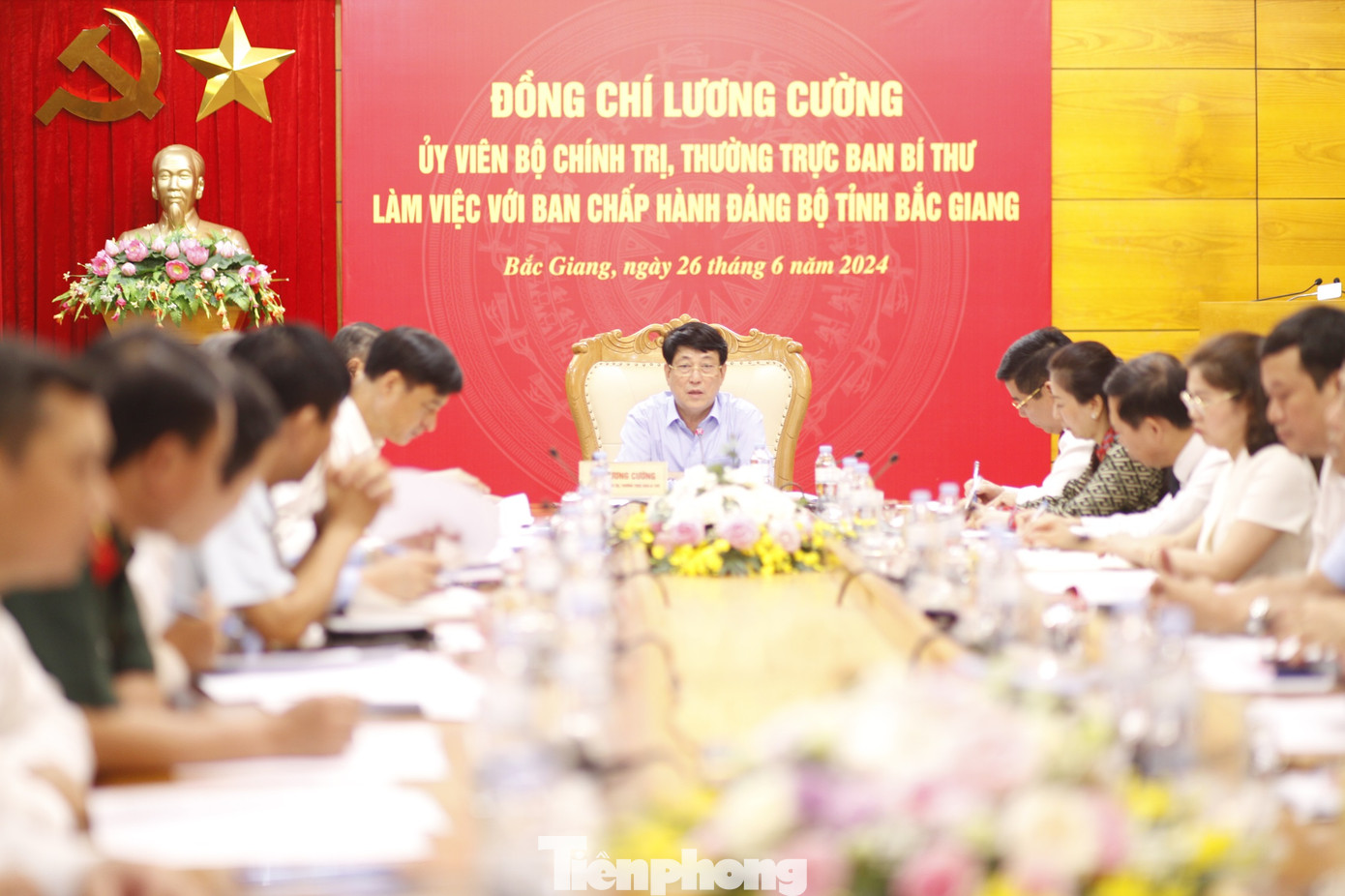 Ủy viên Bộ Chính trị, Thường trực Ban Bí thư Lương Cường làm việc với Ban Chấp hành Đảng bộ tỉnh Bắc Giang. (Ảnh: Nguyễn Thắng)