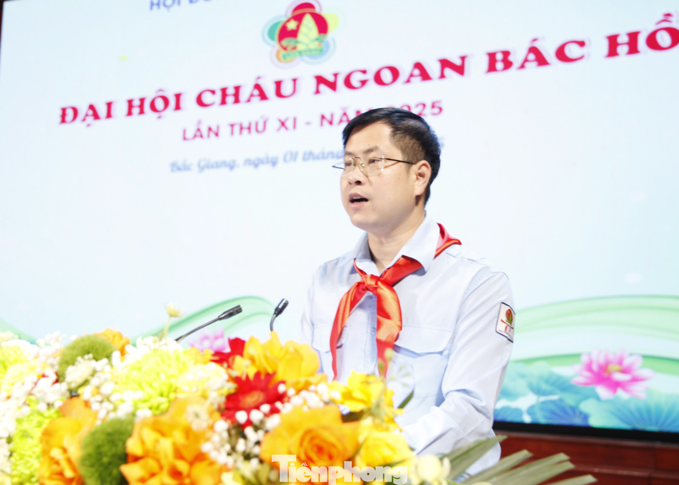 Anh Giáp Xuân Cảnh – Phó Bí thư Tỉnh Đoàn, Chủ tịch Hội đồng Đội tỉnh Bắc Giang phát biểu tại đại hội. Ảnh: Nguyễn Thắng