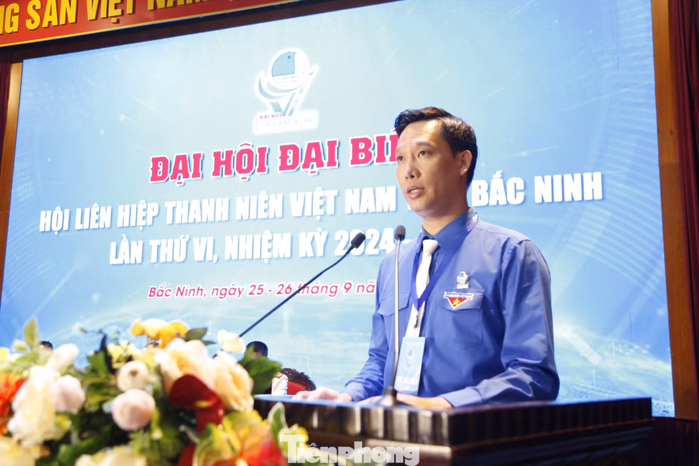 Anh Nguyễn Bảo Đại - Chủ tịch Hội LHTN tỉnh Bắc Ninh khóa V phát biểu khai mạc đại hội. Ảnh: Nguyễn Thắng