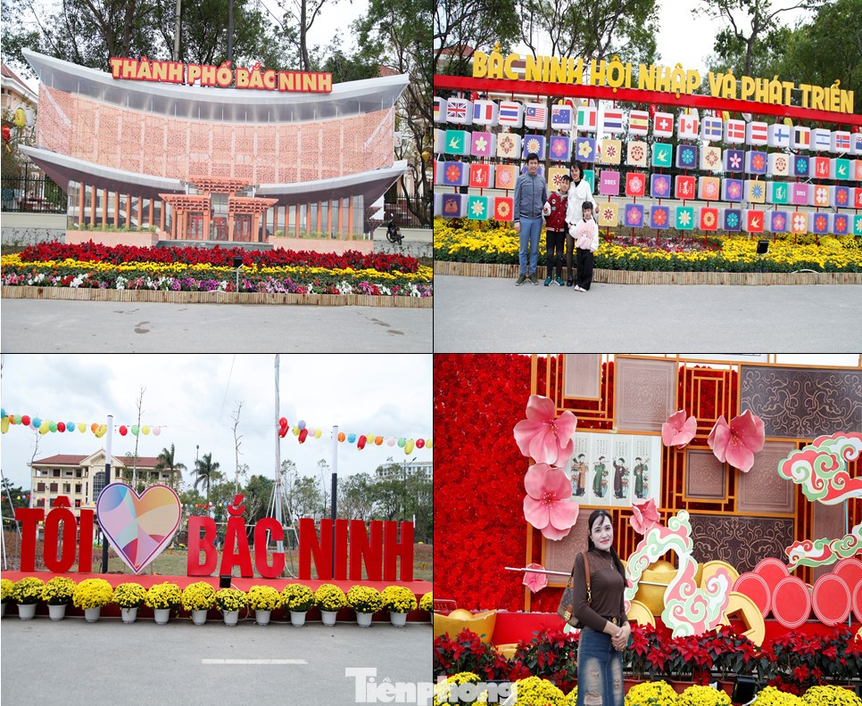 Đường hoa với 18 hạng mục như cổng chính, cầu vồng, ánh sáng; khối phát triển; vườn trẻ thơ; nhà hát quan họ;làng gốm; đèn lồng. Ảnh: Nguyễn Thắng