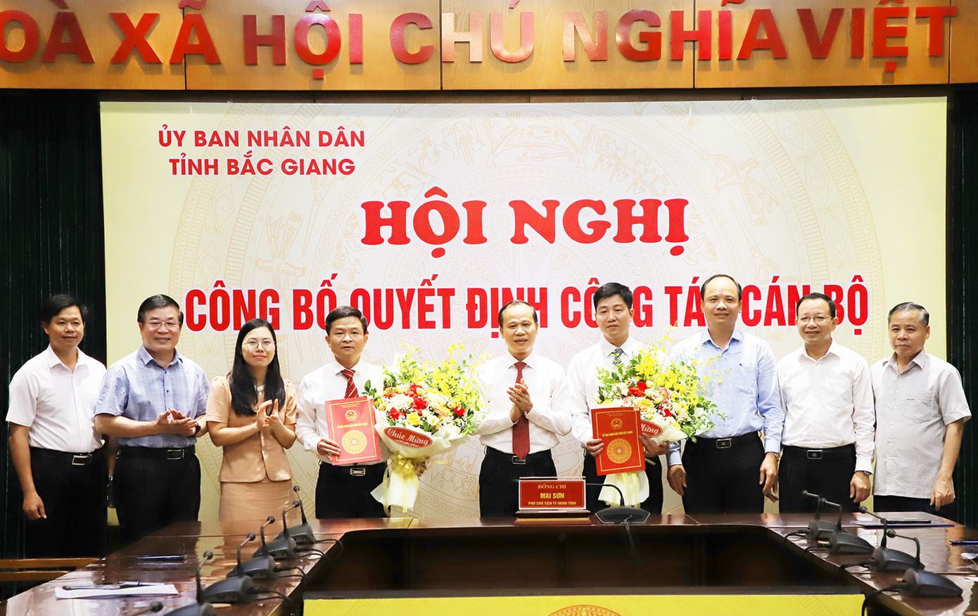 Phó Chủ tịch UBND tỉnh Bắc Giang Mai Sơn trao quyết định cho các cán bộ được bổ nhiệm, bổ nhiệm lại. Phó Chủ tịch UBND tỉnh Bắc Giang Mai Sơn trao quyết định cho các cán bộ được bổ nhiệm, bổ nhiệm lại.