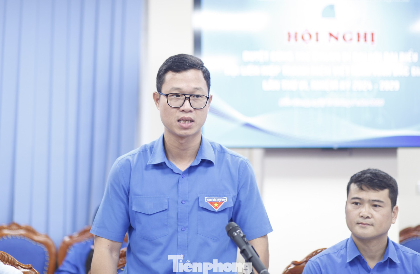 Anh Thân Trung Kiên – Bí thư Tỉnh Đoàn, Chủ tịch Hội LHTN tỉnh Bắc Giang phát biểu tại hội nghị. Ảnh: Nguyễn Thắng