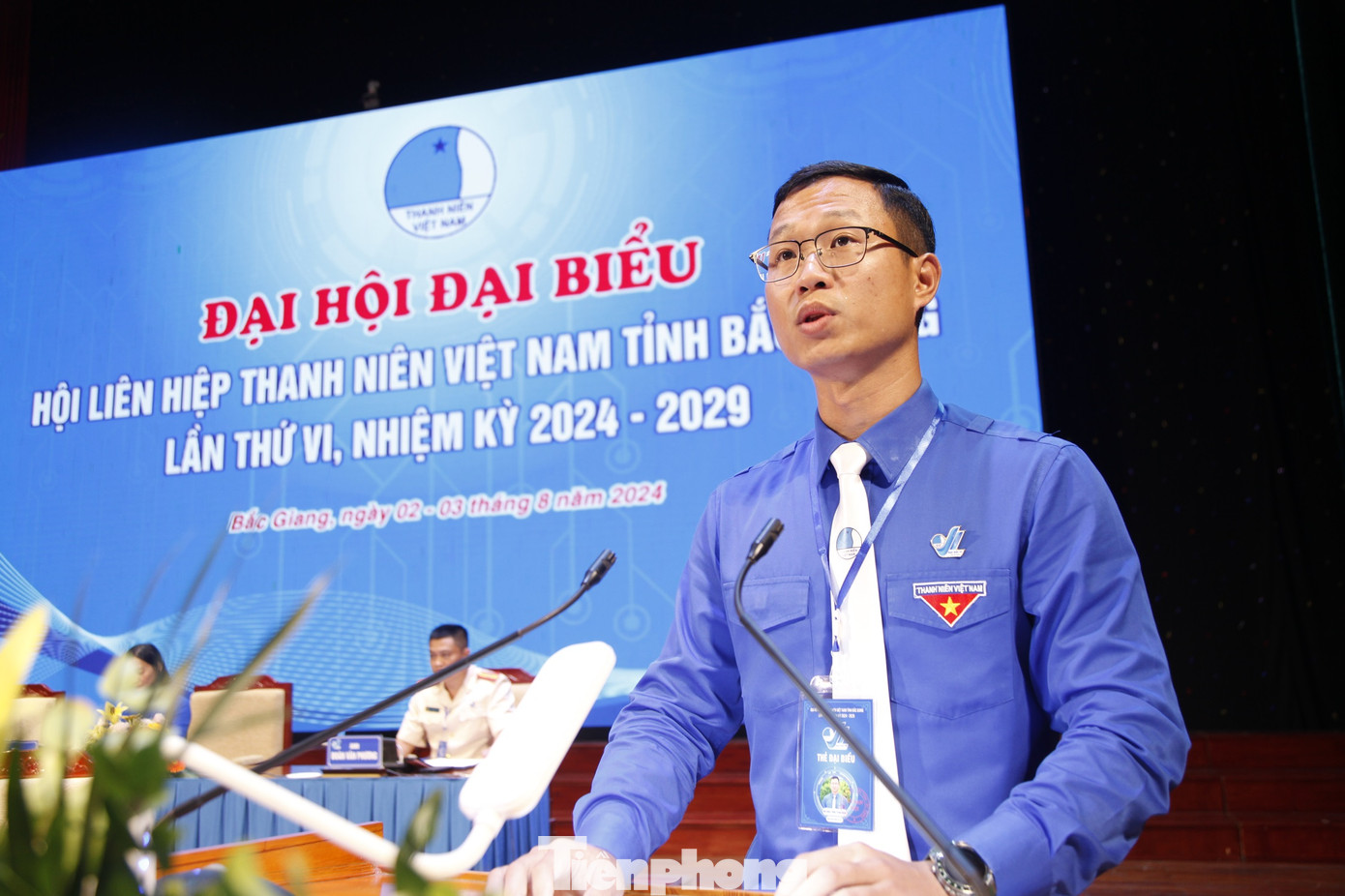 Anh Thân Trung Kiên - Bí thư Tỉnh Đoàn, Chủ tịch Hội LHTN tỉnh Bắc Giang khai mạc đại hội. Ảnh: Nguyễn Thắng