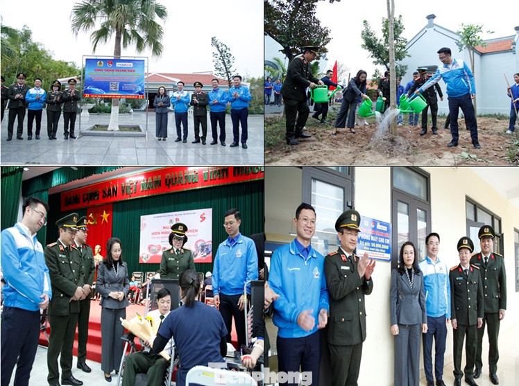 Các đại biểu khánh thành công trình thanh niên, trồng cây xanh, hiến máu tại chương trình. Ảnh: Nguyễn Thắng Các đại biểu khánh thành công trình thanh niên, trồng cây xanh, hiến máu tại chương trình. Ảnh: Nguyễn Thắng
