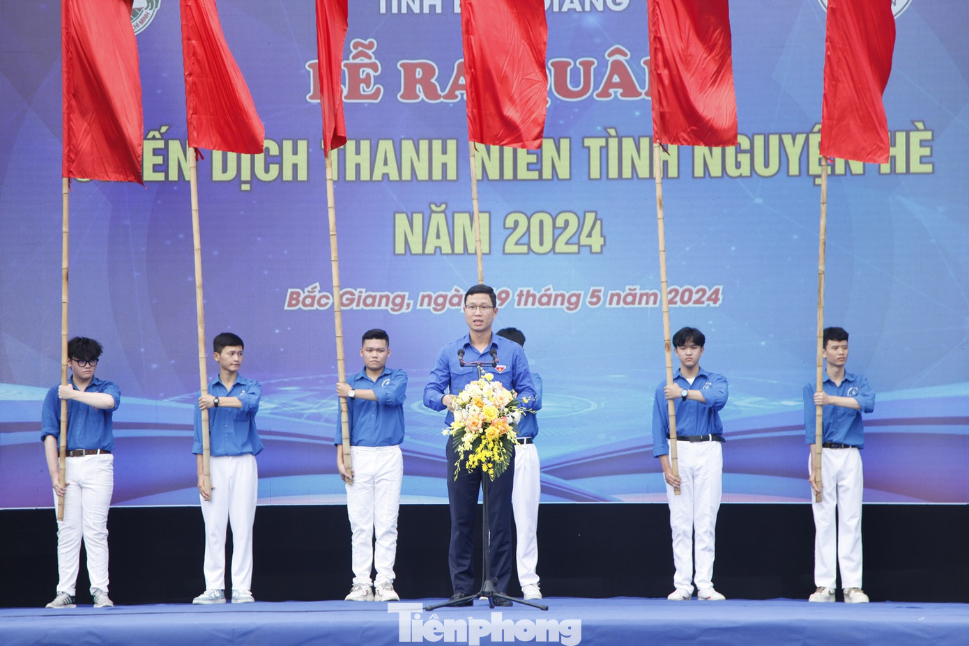 Bí thư Tỉnh Đoàn Bắc Giang Thân Trung Kiên phát biểu tại chương trình. Ảnh: Nguyễn Thắng Bí thư Tỉnh Đoàn Bắc Giang Thân Trung Kiên phát biểu tại chương trình. Ảnh: Nguyễn Thắng