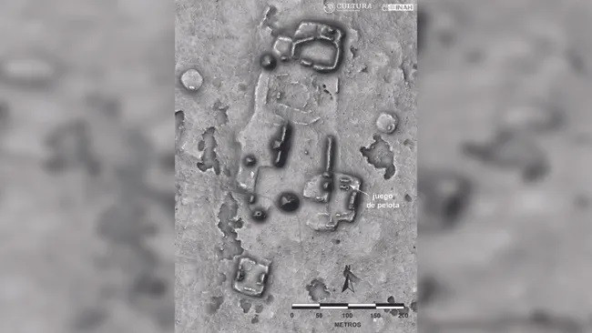 Hình ảnh tạo ra bằng kỹ thuật lidar cho thấy địa điểm có sân bóng nơi tìm thấy một số phần của cấu trúc ngầm. (Ảnh: Hình ảnh trực quan hóa dữ liệu LiDAR của Žiga Koka)