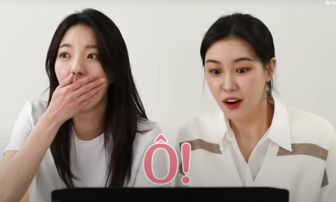 Phản ứng của Hoa hậu Hàn Quốc 2022 Lee Seung Hyun (phải) khi xem MV Thị Mầu của Hòa Minzy. Phản ứng của Hoa hậu Hàn Quốc 2022 Lee Seung Hyun (phải) khi xem MV Thị Mầu của Hòa Minzy.