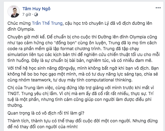 Chuyện chưa kể đầy xúc động của quán quân Olympia Trần Thế Trung ảnh 1