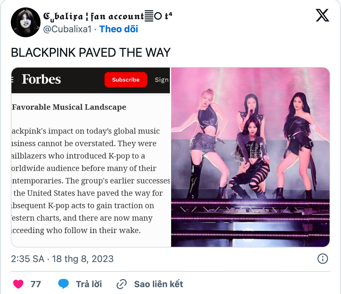 “BlackPink paved the way” thành xu hướng trên Twitter. “BlackPink paved the way” thành xu hướng trên Twitter.