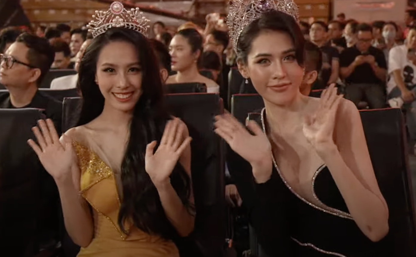 Á hậu 2 Hoa hậu Việt Nam 2022 Ngọc Hằng (váy vàng) và Hoa hậu Chuyển giới Việt Nam 2023 Dịu Thảo.