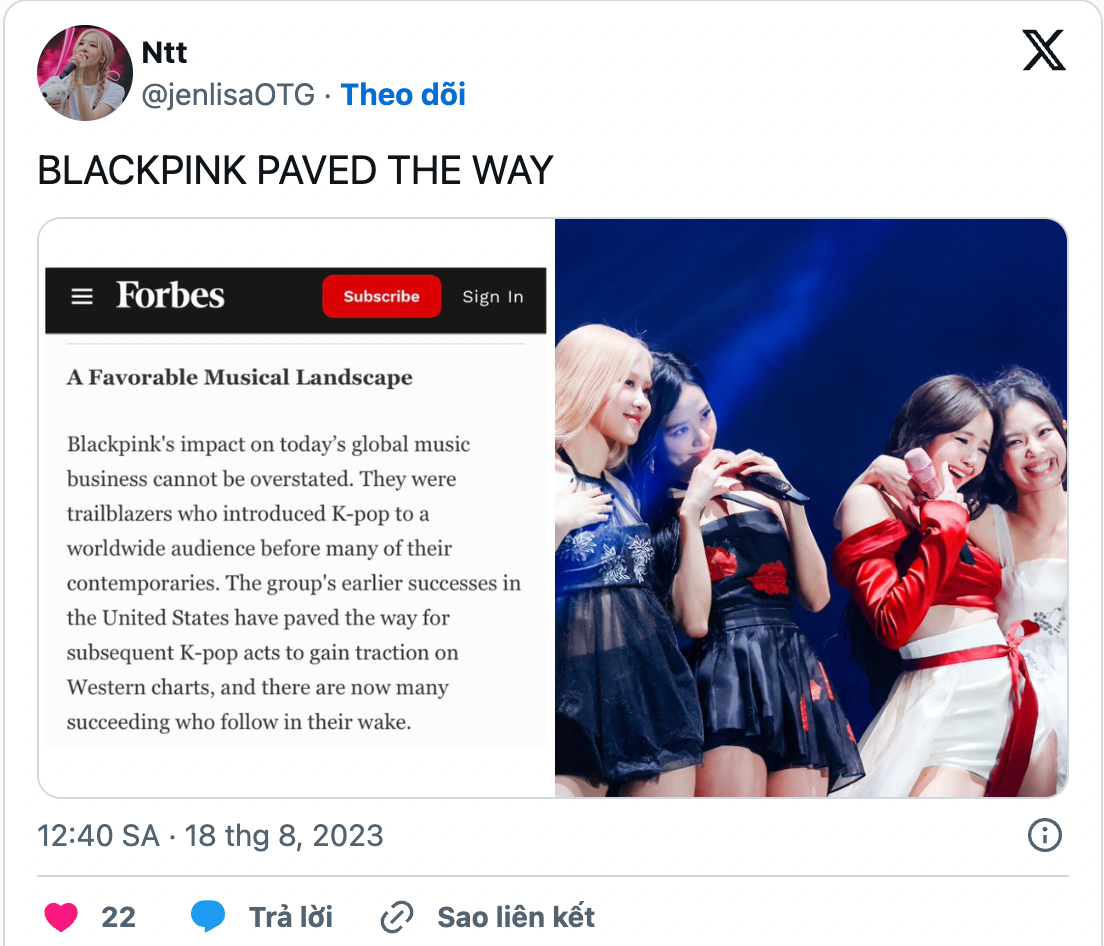 “BlackPink paved the way” thành xu hướng trên Twitter. “BlackPink paved the way” thành xu hướng trên Twitter.