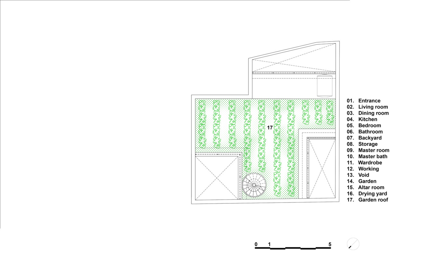 Do ngôi nhà nằm trên thế đất nhiều hướng, có nhiều chỗ méo mó nên các KTS đã tận dụng để không gian trở nên vuông vắn và dễ sử dụng hơn.