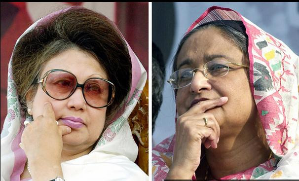 Đương kim thủ tướng Bangladesh, bà Sheikh Hasina (phải) là con gái của Tổng thống đầu tiên này, bà Sheikh Mujibur Rahman. Trong khi đó, đối thủ lâu năm của bà, cựu thủ tướng Begum Khaleda Zia (trái) là vợ góa của một cựu tổng thống