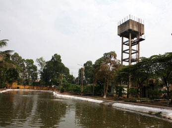 Hồ nước bình yên này bao quanh khu giam ở trại giam Hà Nội.