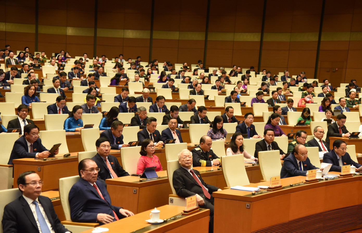 Tổng Bí thư Nguyễn Phú Trọng và các đại biểu tại phiên bế mạc kỳ họp Quốc hội. Ảnh: Như Ý